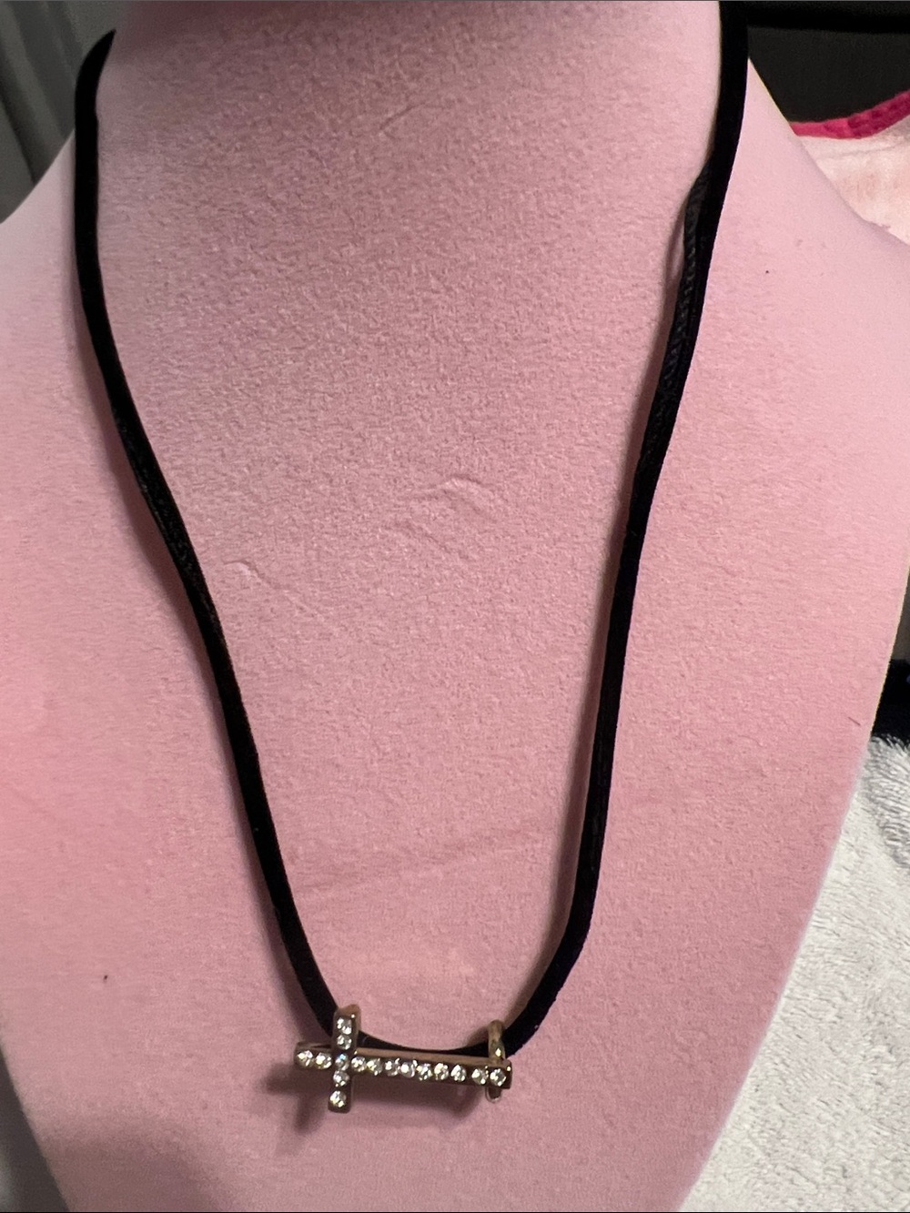 Crystal Cross Pendant Necklace - Black Cord